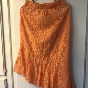Vibrant Orange Asymmetrical Midi Skirt with Ruffles